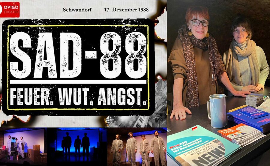 Ovigo-Theater SAD-88 Aufführung, Infostand des Schwandorfer Bündnisses gegen Rechtsextremismus